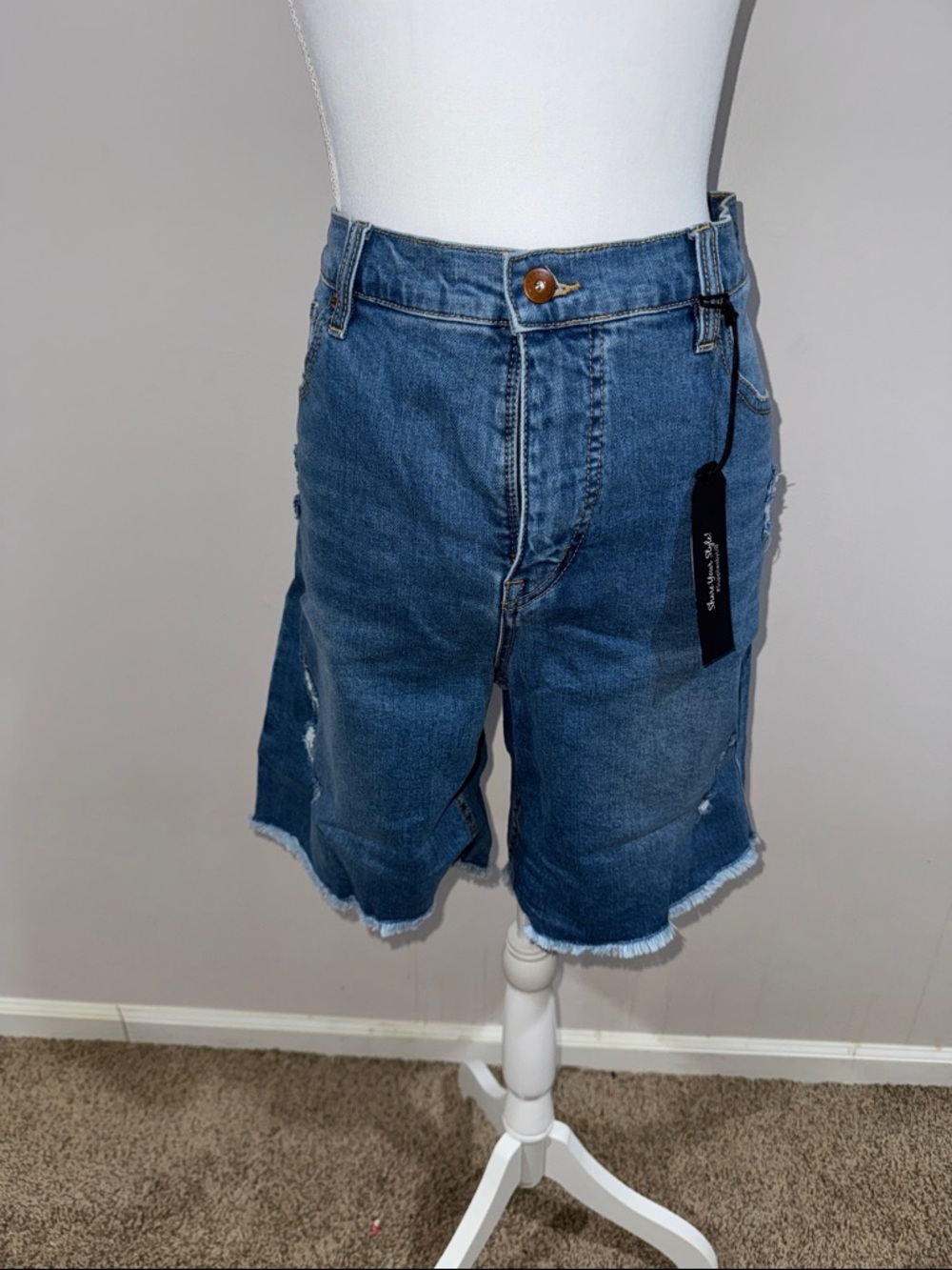 Women's Blue Distressed Denim Jean Shorts